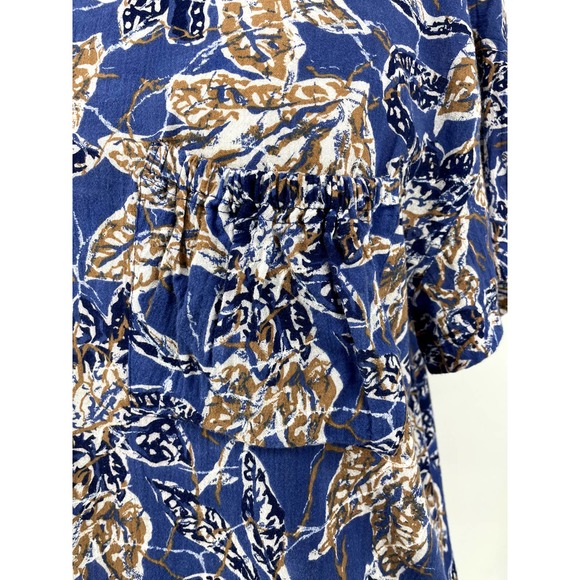 Vintage Personal Blue Tropical Printed Boat Neck Short Sleeve Shirt 8 - Picture 6 of 10